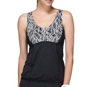 Lululemon Athletica Hustle And Bustle Palm Leaf Print Workout Tank Top Black